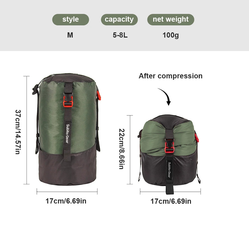 Compression Sack 1-25L Compression Stuff Sack Water-Resistant & Ultralight Sleeping Bag Stuff Sack Space Saving Gear for Camping