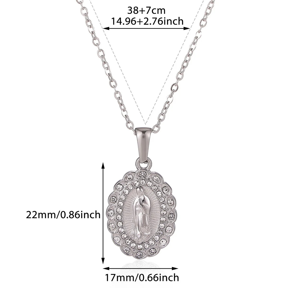 Virgin Mary Pendant With Diamonds Necklace For Women Gold Color Medal Charm Stainless Steel Religious Punk Jewelry Easter Gift