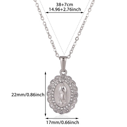 Virgin Mary Pendant With Diamonds Necklace For Women Gold Color Medal Charm Stainless Steel Religious Punk Jewelry Easter Gift