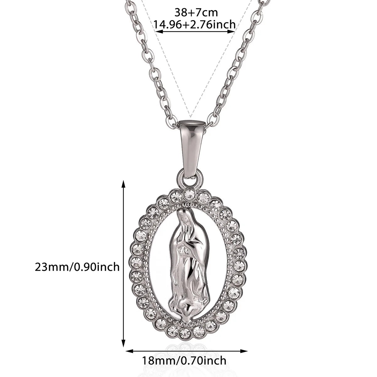 Virgin Mary Pendant With Diamonds Necklace For Women Gold Color Medal Charm Stainless Steel Religious Punk Jewelry Easter Gift