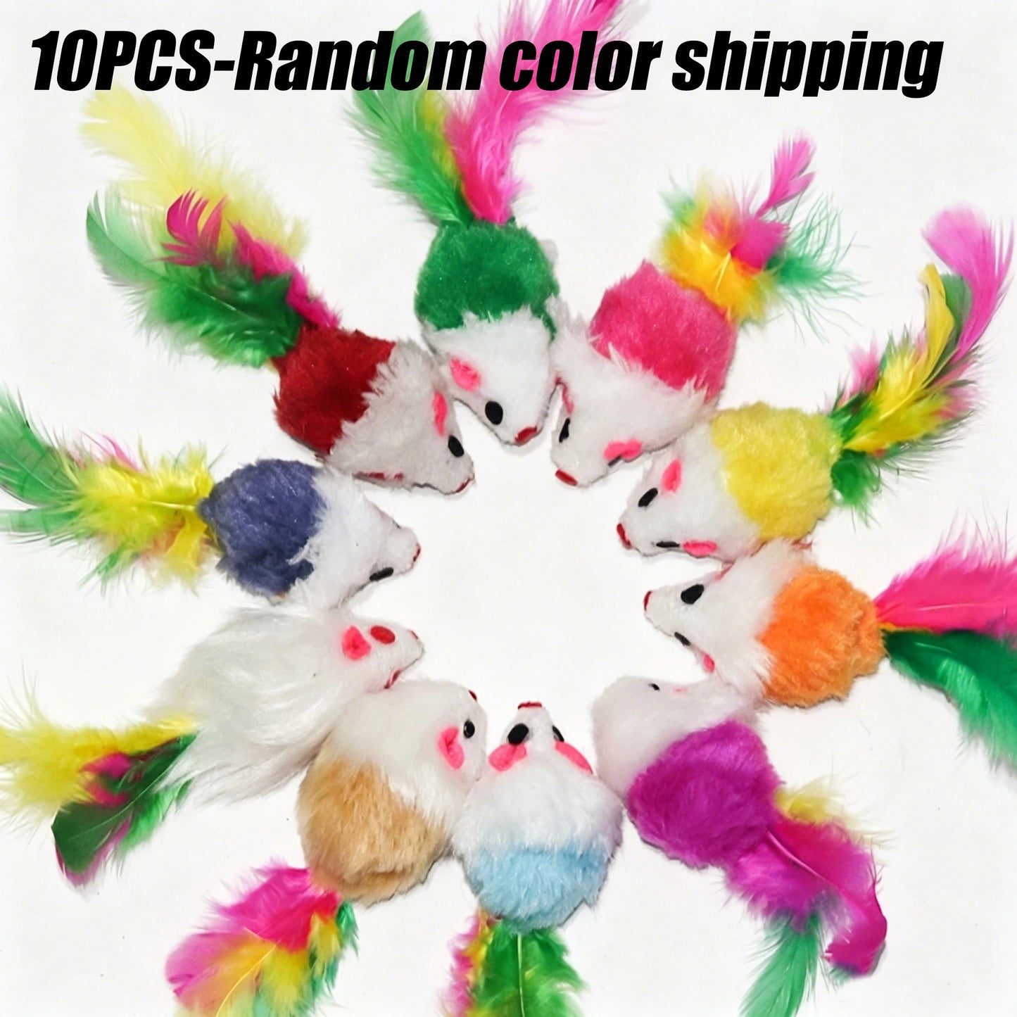 Cat Toys Sound Producing Mice Simulated Plush Colorful Feathers To Play With Cats And Mice Random Color Shipping