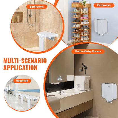 SucceBuy Folding ABS Shower Seat 15.7'' x 16.7'' Unfolded Wall Mounted Fold Up Shower Bench 440 lbs Load Capacity Shower Chair