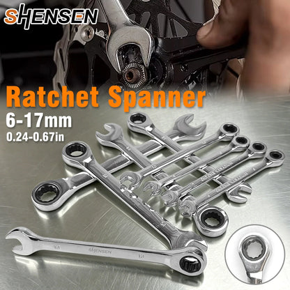 72-Tooth Ratchet Wrench 6-17mm Dual-Use Reversible Open-End Mechanism for Automotive & Bicycle Repair