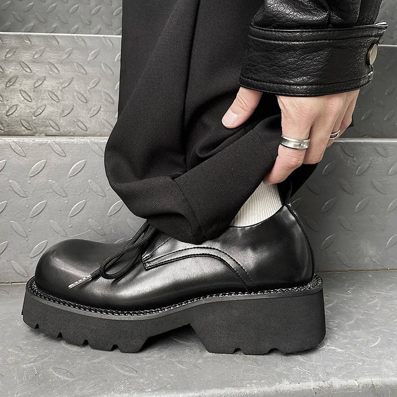 Original formal dress shoes for men thick soled big toe derby shoes casual leather shoes black Oxford shoes trendy, Korean style