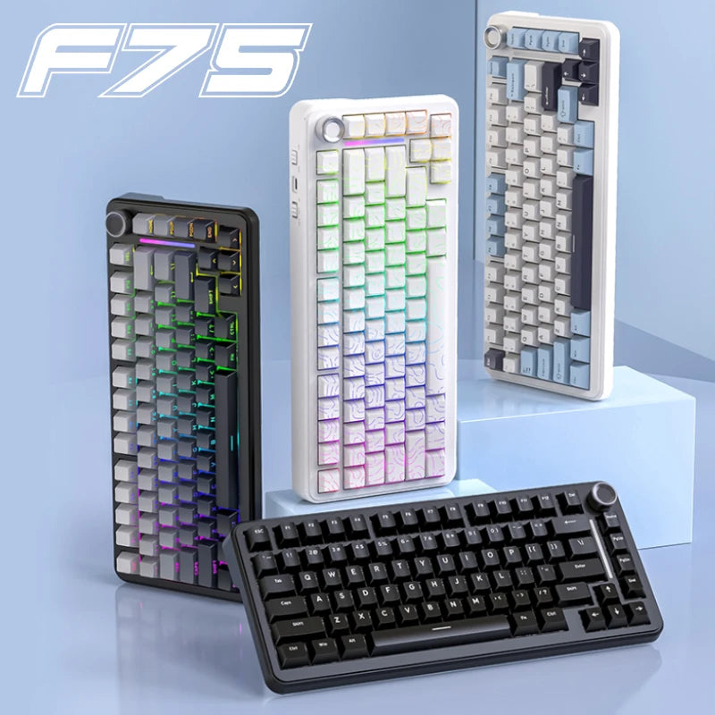 75% Hot Swap Gaming Keyboard Wireless FREEWOL F75 RGB Mechanical Keyboard with Metal Knobs AULA F75 Same Model,Tri-Mode,4000 mAh
