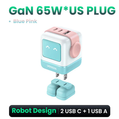 【US-Stecker】UGREEN 65W 30W GaN-Ladegerät im Roboter-Design mit PD3.0-Schnellladefunktion, QC4.0, 3.0 und PPS für iPhone 17, 16, 15 Pro, MacBook, Laptop und Tablet