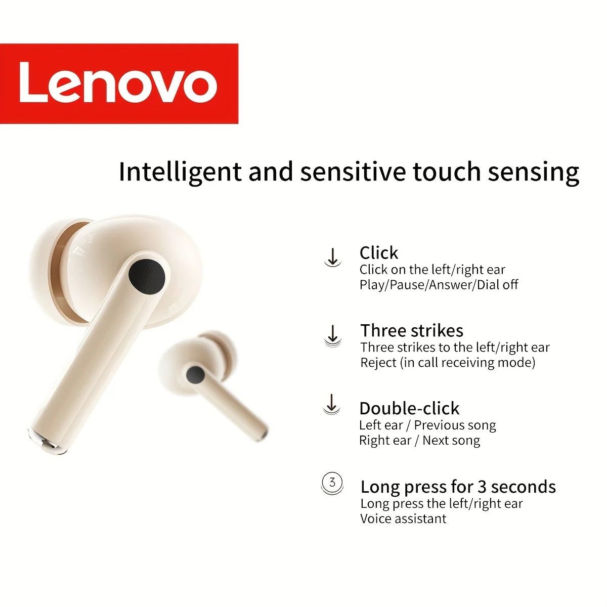Lenovo Wireless Earbuds Low Latency Gaming Hd Call with Noise Reduction Mic Ear Design Long Standby Clear Communication Earphone