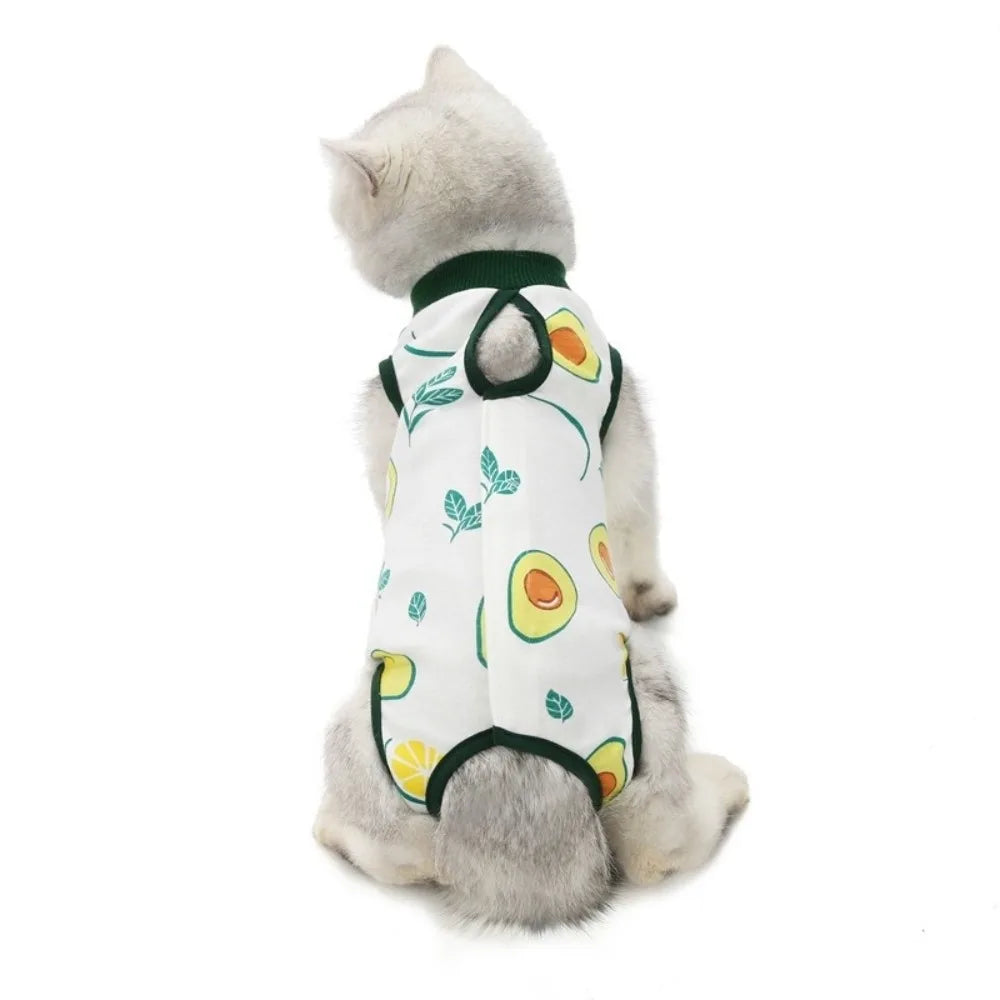 Fruit Printed Cat Recovery Clothing High Elasticity Breathable Pet Anti-Licking Vest Soft Comfortable Pet Weaning Suit Pet Care