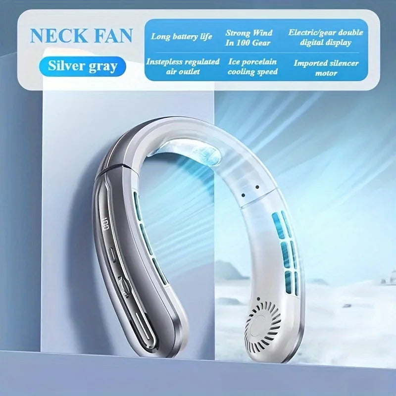 Lenovo Digital Display Neck Hanging Fan Portable 5 Speed Ultra Hanging Neck Fan USB Rechargeable Refrigeration Leafless Fan