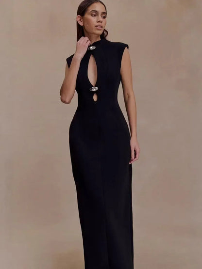 Sexy Turtleneck Sleeveless Dress Women Elegant Hollow Out High Waist Slim Maxi Fishtail Dresses 2026 Lady Evening Party Vestido