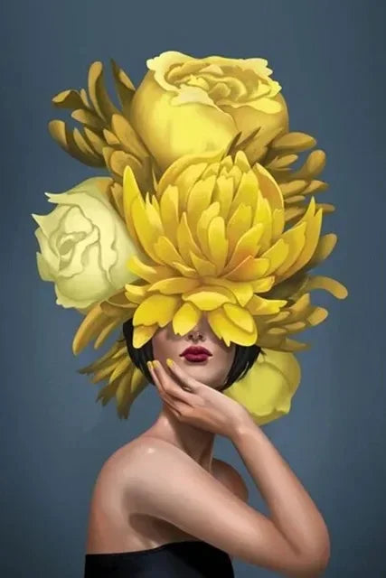 Canvas Painting Wall Art Women and Flowers Abstract Print the Girl with Flowers on Her Head Surrealism Imagine Poster Room Decor