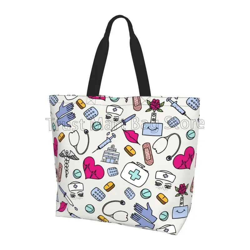 Custom Enfermera En Apuros Doctor Nurse Medical Large Capacity Tote Bag Shoulder Bag Handbags for Women Grocery Shopping Bags