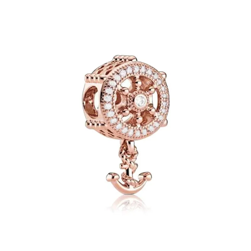 Rose Gold Plated Charms for Bracelet DIY Jewelry Making Heart Flower Strawberry Butterfly Paw Print CZ Pendant Beads Women Gift