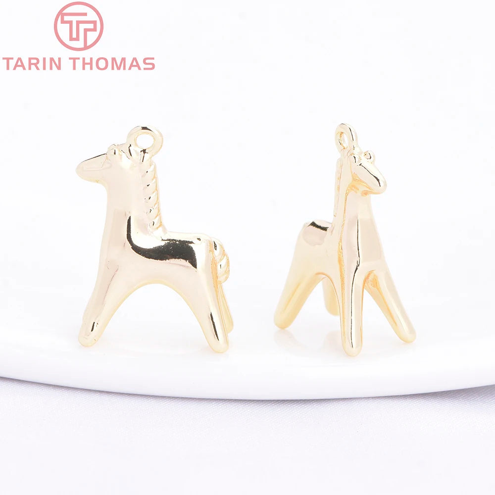 (10486) 6PCS 12x18MM 24K Gold Color Brass Horse Shaped Necklace Pendants Charms High Quality Jewelry Making Accessories