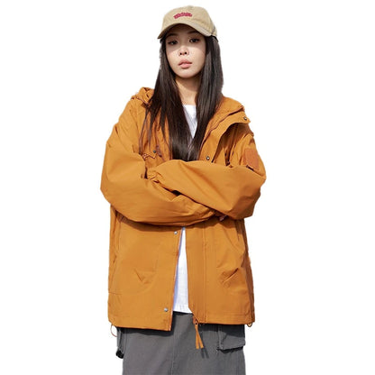 Pink Outdoor Camping Jacket Women's Autumn Loose-fit Hooded Jackets Elegant Long Sleeve Fashionable Harajuku Bf Windbreaker Coat
