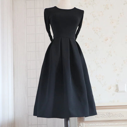 High Waist A-Line Midi Skirt Bla New Retro Pleated Fluffy f-length Spring Autumn Winter Seasonal Wear Polyester Fiber