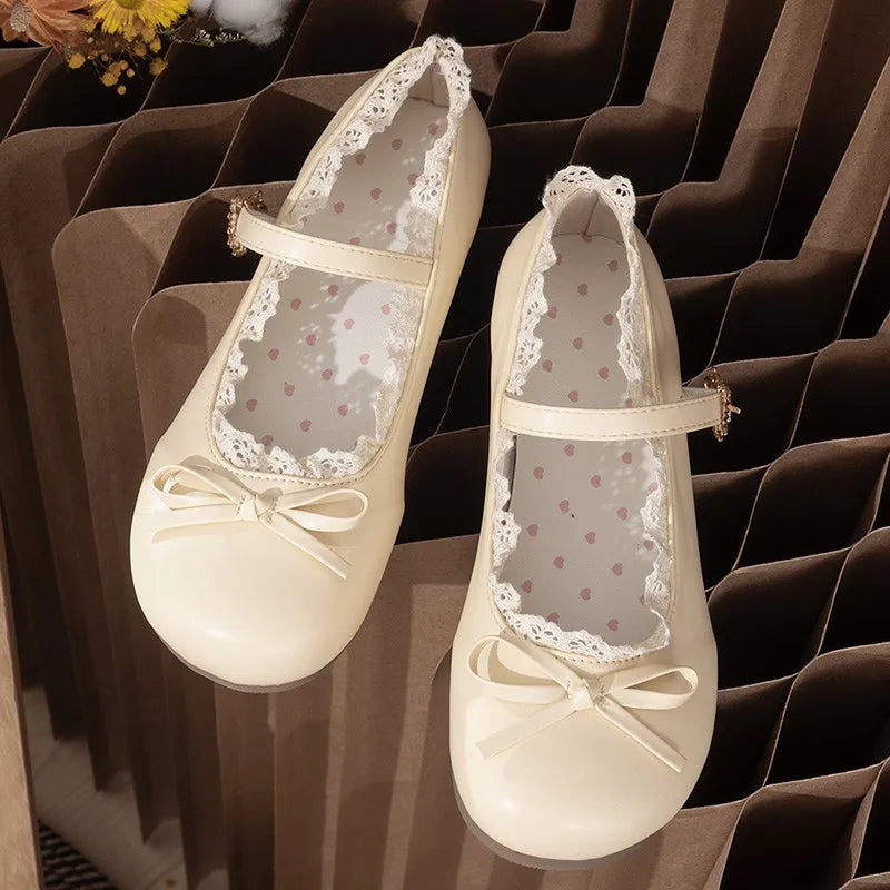 Women Flats Fashion Lolita Shoes Spring New Round Head Shallow Mouth Sneakers Women Butterfly Knot Soft Sole Non-slip Flat Shoes