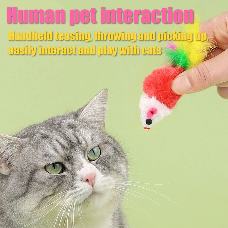 Cat Toys Sound Producing Mice Simulated Plush Colorful Feathers To Play With Cats And Mice Random Color Shipping