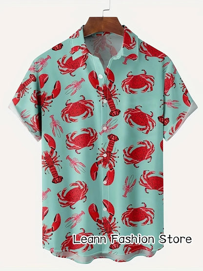 Hawaiian Flower Social Shirt 3d Print Boston Lobster Fashion Short Summer Casual Vintage Harajuku Cadiz Camisas Casuais Blouse