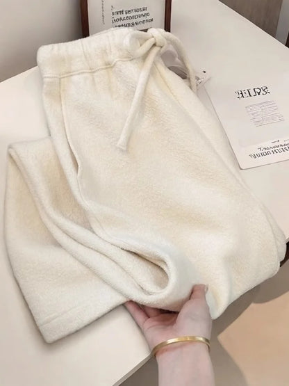 Women's Wide Leg Towel Pants Home Wear Spwear Outerwear Comfortable Lazy Autumn Winter White Casual Walking Trousers