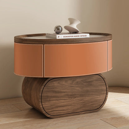 Solid Wood Saddle Leather Bedside Table Design Furniture Living Room Storage Cabinet Bedroom With Drawers Nightstands