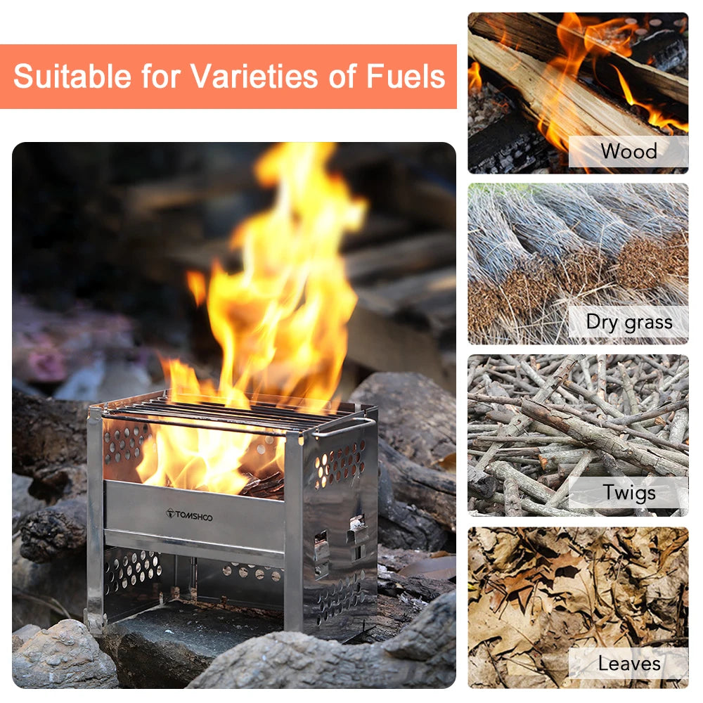 Tomshoo Outdoor Camping Wood Stove W Barbecue Grill Portable Wood Burning Stove Wood Burner w BBQ Firewood Bracket For Picnic