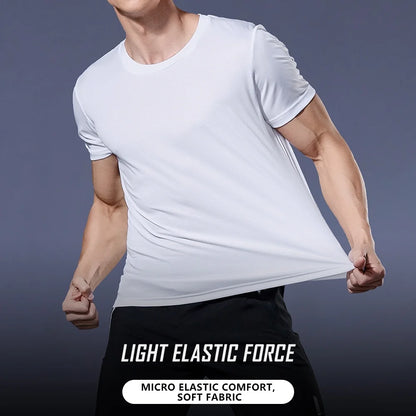 Schnelltrocknendes, kurzärmeliges Herren-Trainingsshirt mit Rundhalsausschnitt, feuchtigkeitsableitend, ideal für Fitnessstudio, Sport und Fitness. Leichtes Material.