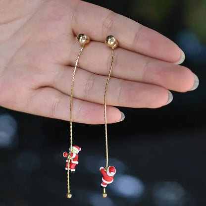 Christmas Asymmetrical Santa Claus Long Tassel Earrings for Women Elegant Snowflake Xmas Tree Elk Earrings Party Jewelry Gifts