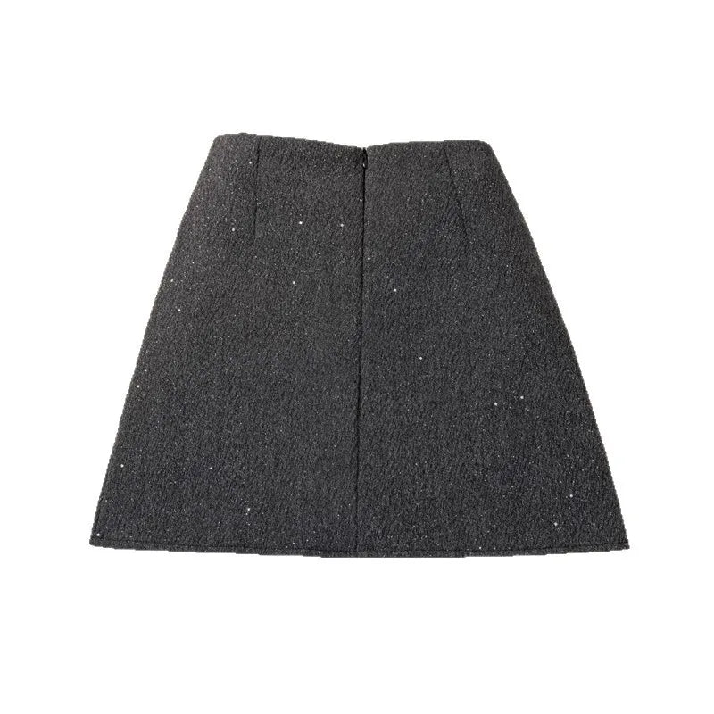Shiny Sequin A- Line Mini Skirt High Waist Anti-Light Woolen Women's Fashionable Autumn Winter Short Skirt Polyester Blend