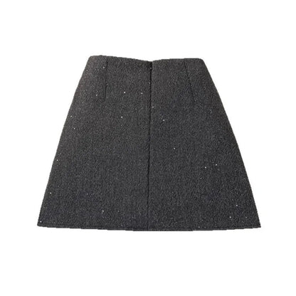 Shiny Sequin A- Line Mini Skirt High Waist Anti-Light Woolen Women's Fashionable Autumn Winter Short Skirt Polyester Blend