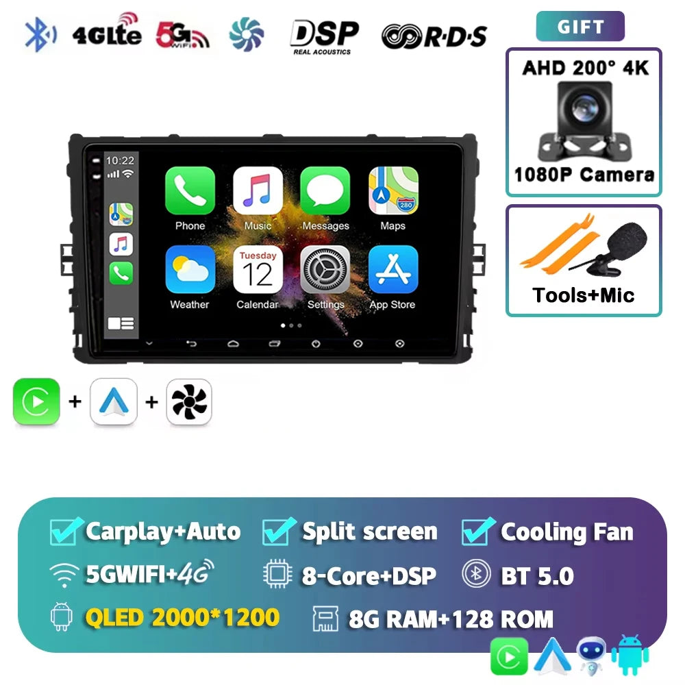 Android 16 Car Radio GPS Navigation QLED Carplay Auto Multimedia Stereo Player For Volkswagen VW Polo Plus Jetta MK7 T6 Passat