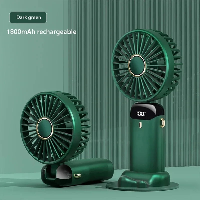 New Portable Handheld Fan with Digital Display, 5-Speed USB Rechargeable Mini Fan, Ultra Quiet Personal Fan with Lanyard & Bas