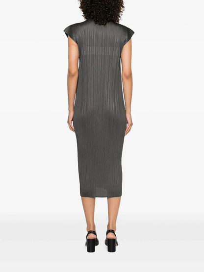 Miyake Pleated High Neck Sleeveless Midi Dress