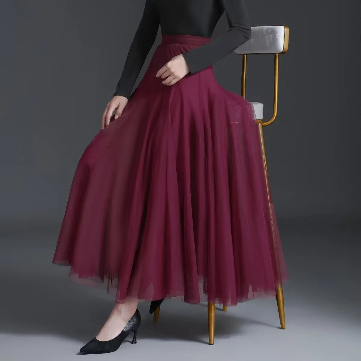 19 Colors 720 Degree Women's Spring Summer New Solid Long Skirt Big Swing Mesh Skirt A-line Dance Skirt