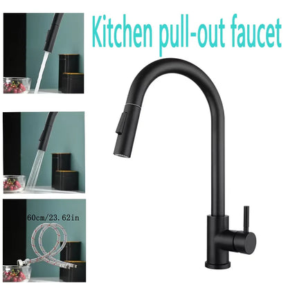 Kitchen Faucet Flexible Pull Out 2 Modes Nozzle Hot Cold Water Mixer Tap Deck Mounted Sprayer and Stream SUS 304 Faucets