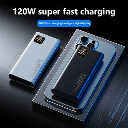 Lenovo 500000mAh Portable Power Bank 120W Large Capacity Super Fast Charging Digital Display External Battery Powerbank New