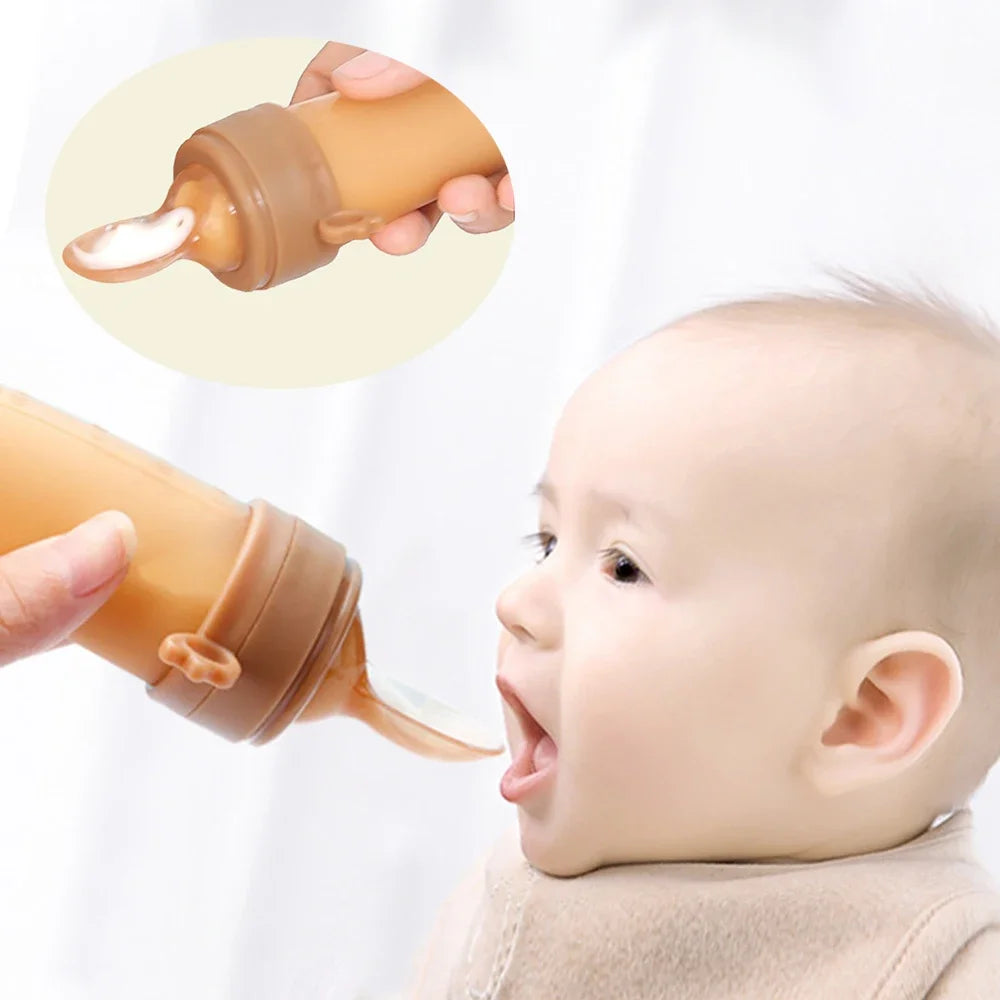 Baby Feeding Bottle Spoon Teether Baby Silicone Rice Paste Cereal Fruits Feeding Squeeze Bottle Spoon Feeder Newborn Baby Bottle