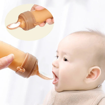 Baby Feeding Bottle Spoon Teether Baby Silicone Rice Paste Cereal Fruits Feeding Squeeze Bottle Spoon Feeder Newborn Baby Bottle