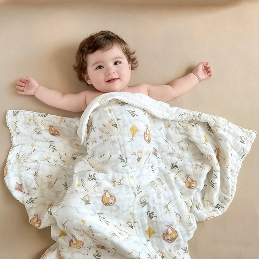 Cotton Baby Bath Towel 6 Layer Bubble Gauze Muslin Blanket Swaddle Wrap Infant Kids Bedding Newborn Stroller Blankets Baby Items