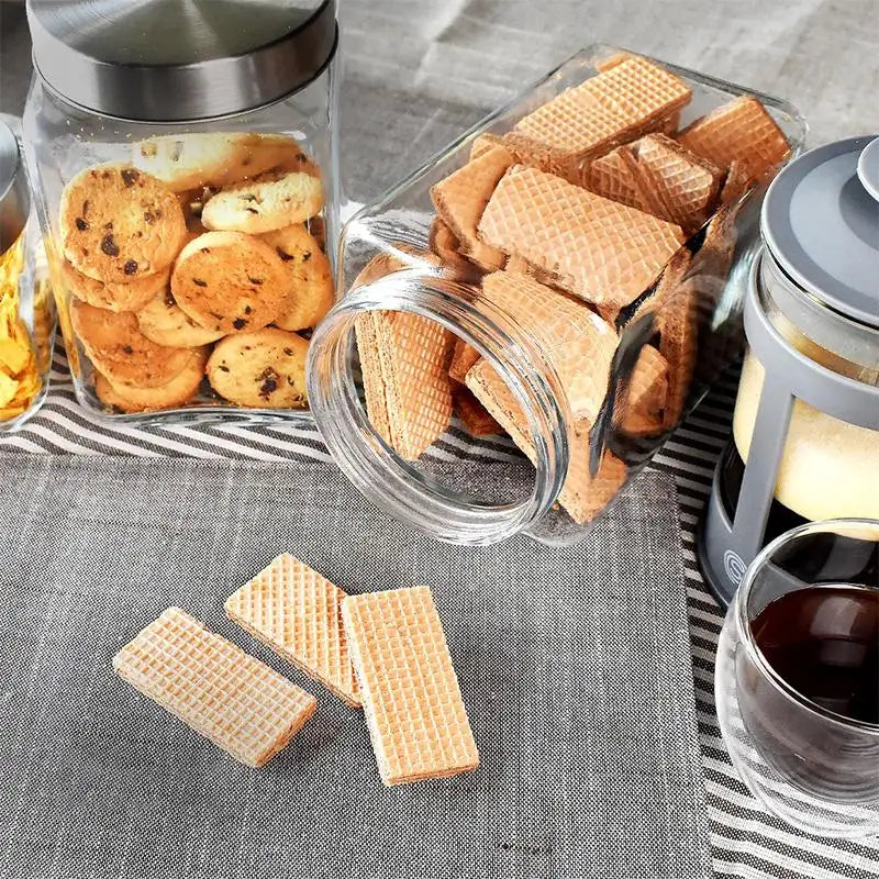 Glass Jar Stainless Steel Lid Storage Essentials Square Airtight Glass Jars For Storing Kitchen Grains
