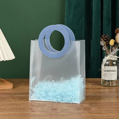 5/10PC Frosted Plastic Round Tote Bag Semi Transparent Gift Bag Gift Packaging and Storage Bag for Weddings Holidays and Parties