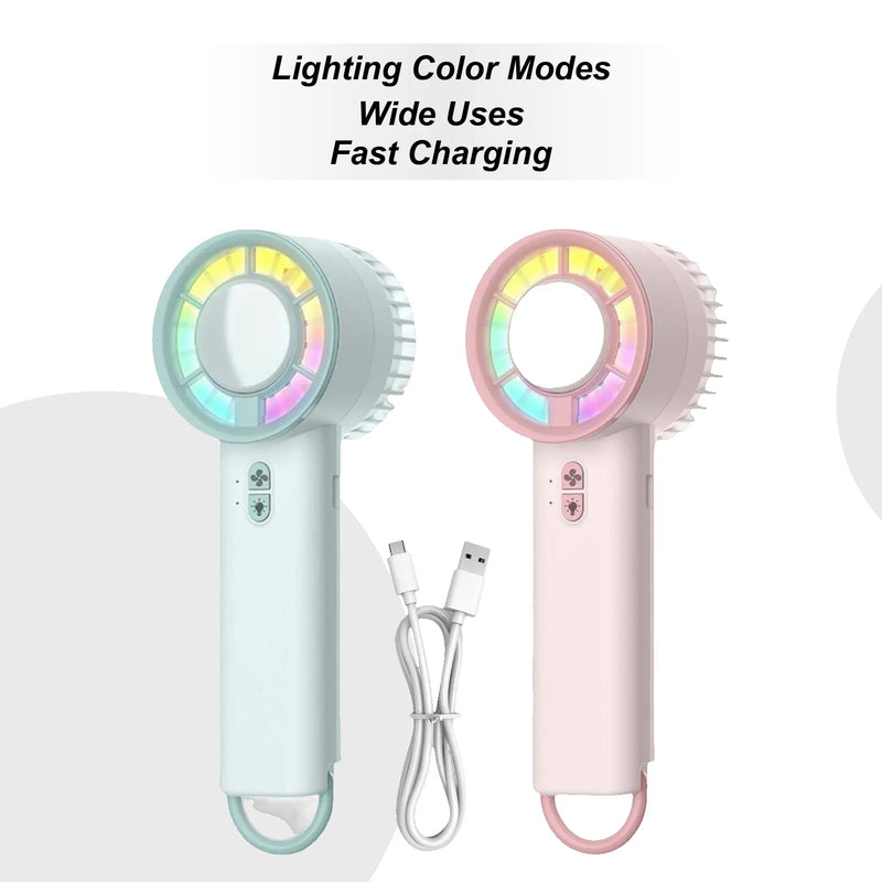 Portable Handheld Electric Fan Powerful 3 Modes Quiet Ventilador with Light for Outdoor Home Tent Trip Desk Car Beach Golf