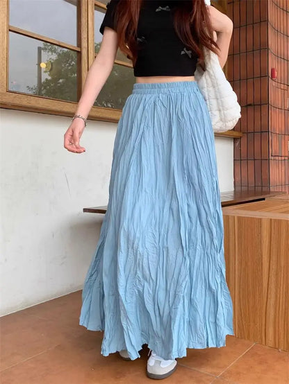 Irregular hem Women's skirt Yellow Blue Skirt High Waist skirts y2k skirt pleated Loose women Pleated Skirts Casual Jupe 2025