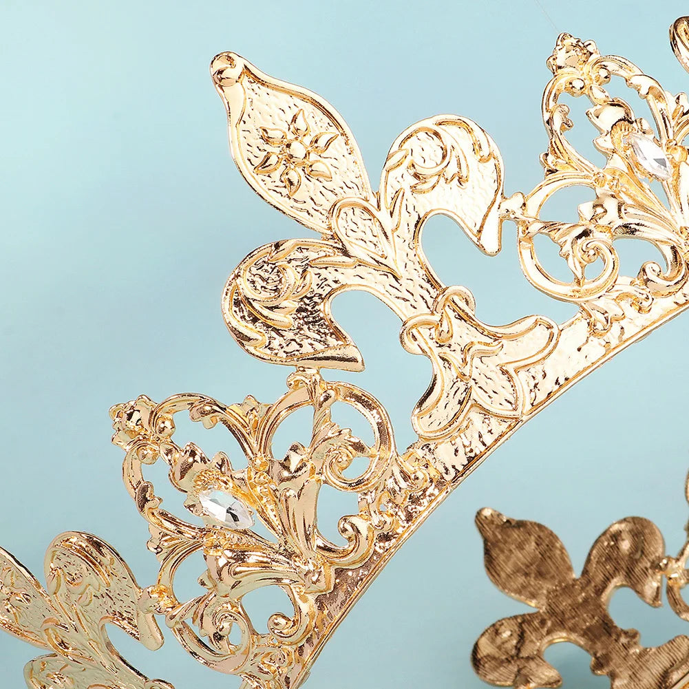 New Gold Alloy Large Round Crown Bridal Wedding Opening Ceremony Tiara Hair Accessories for Important Occasions Gift