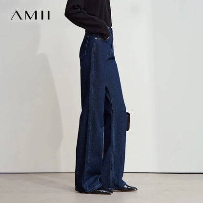 AMII Minimalist Jeans Pants Women 2025 Autumn New Classic Lady Trousers Cotton Straight Casual Woman Loose Denim Pants 12543031