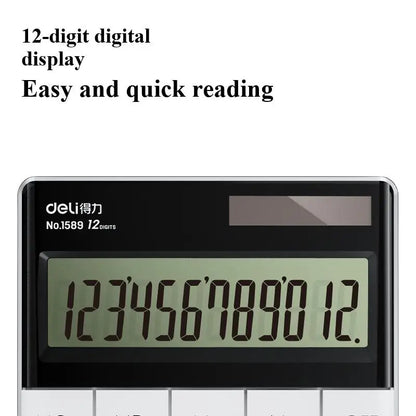 Deli 1589 Desktop Calculator 12-Bit Large Button Colorful Multi-Functional Dual Power Supply Electric for Student Office Use