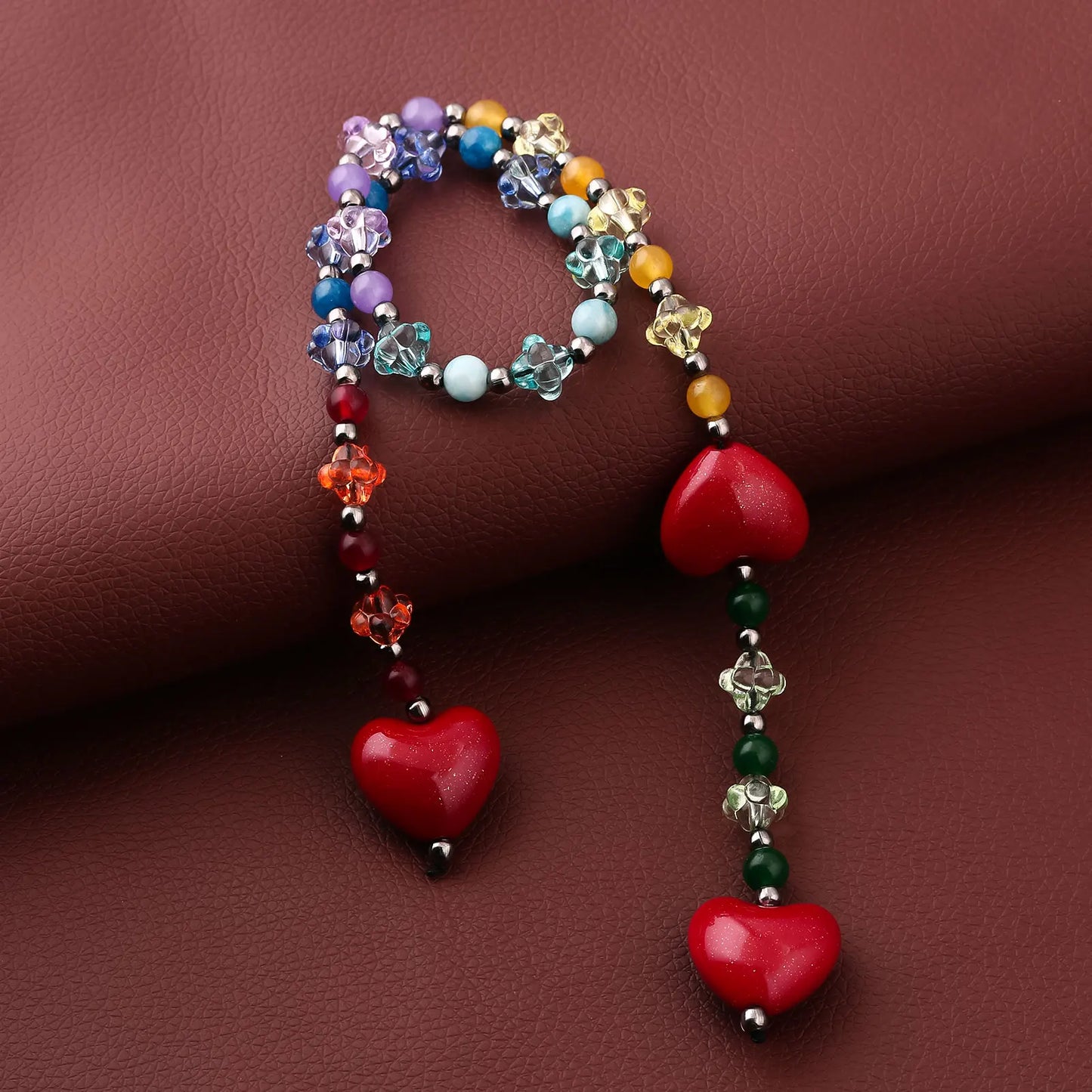 Fashion Key Chain With Red Heart Y2k Style Bag Pendant Cool Trendy Bag Charms Korean Cute Beaded Keychain Ladies Gifts Jewelry