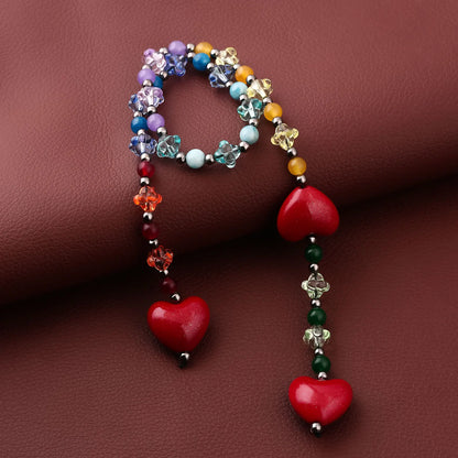 Fashion Key Chain With Red Heart Y2k Style Bag Pendant Cool Trendy Bag Charms Korean Cute Beaded Keychain Ladies Gifts Jewelry