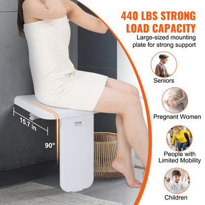 SucceBuy Folding ABS Shower Seat 15.7'' x 16.7'' Unfolded Wall Mounted Fold Up Shower Bench 440 lbs Load Capacity Shower Chair