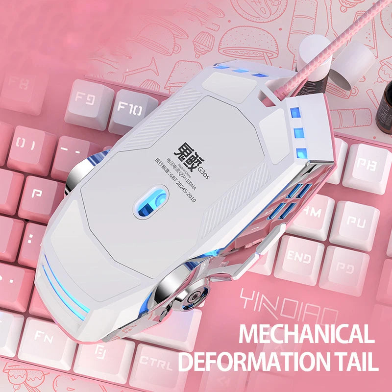 G30s Pink Mouse with RGB Backlit Light  Silence Click Wired Mice for PC